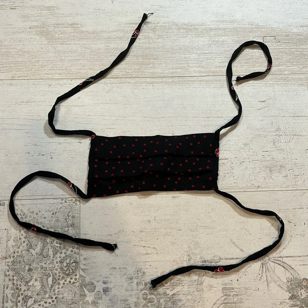 Reformation Black and Red Polka Dot and Cherry Print Face Mask